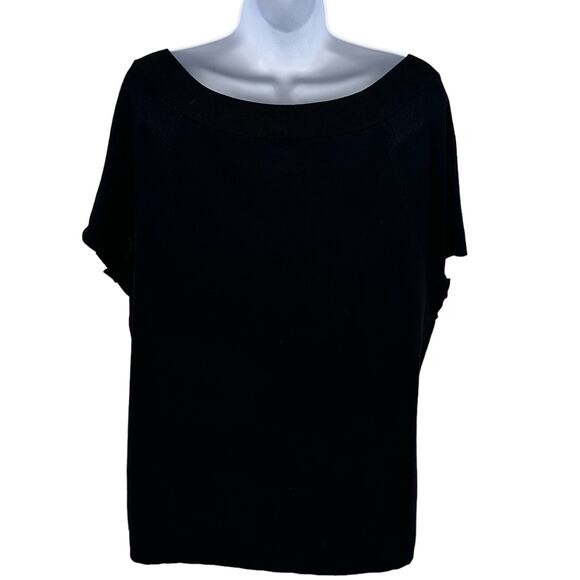 Talbots Black Ribbed Knit Short Sleeve Dress Shirt Blouse Womens Plus 2X Stretch - Picture 2 of 5